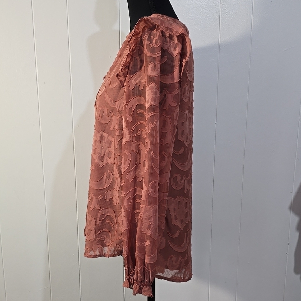 Promesa Mauve Mandarin Collar Long Sleeve Ruffled Blouse S - Picture 3 of 4
